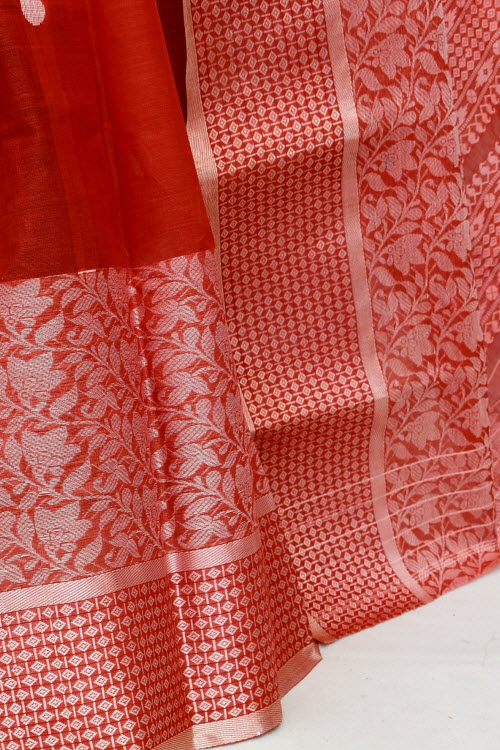 Rust Handwoven Tant Cotton Saree 17436