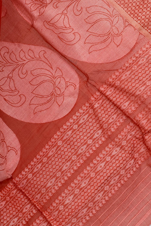 Rust Handwoven Tant Cotton Saree 17436