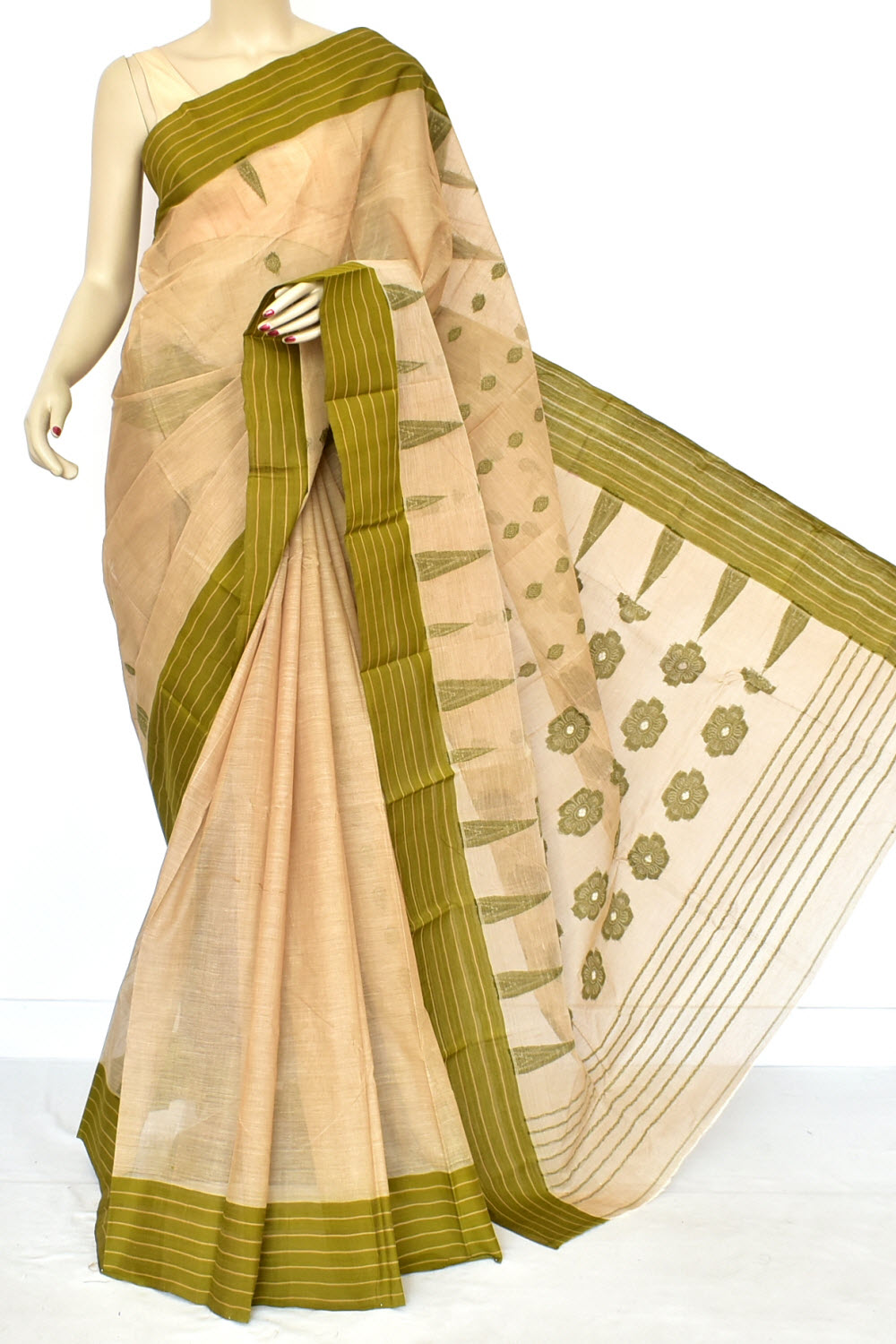 Fawn Handwoven Tant Cotton Saree 17446