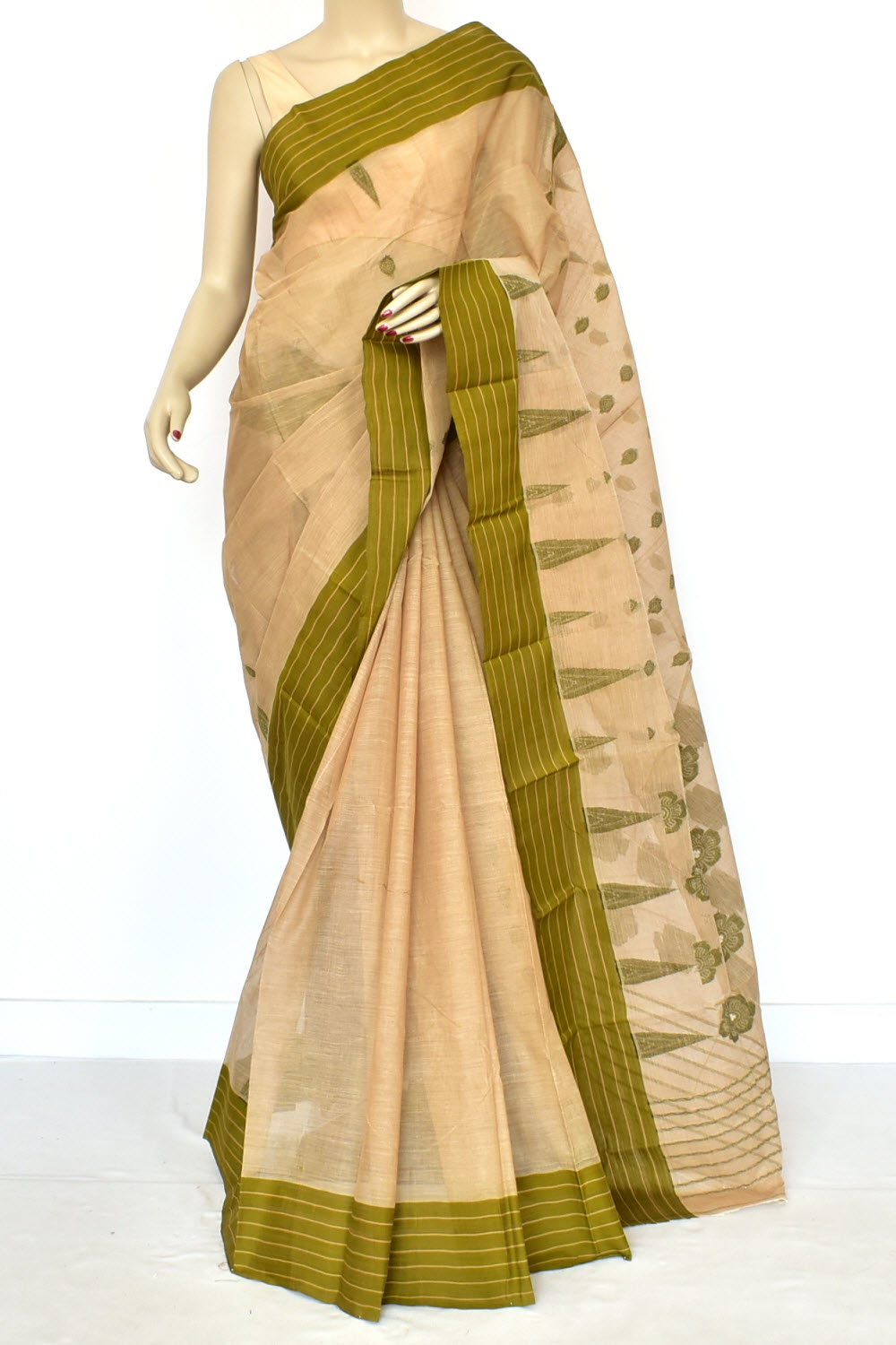 Fawn Handwoven Tant Cotton Saree 17446
