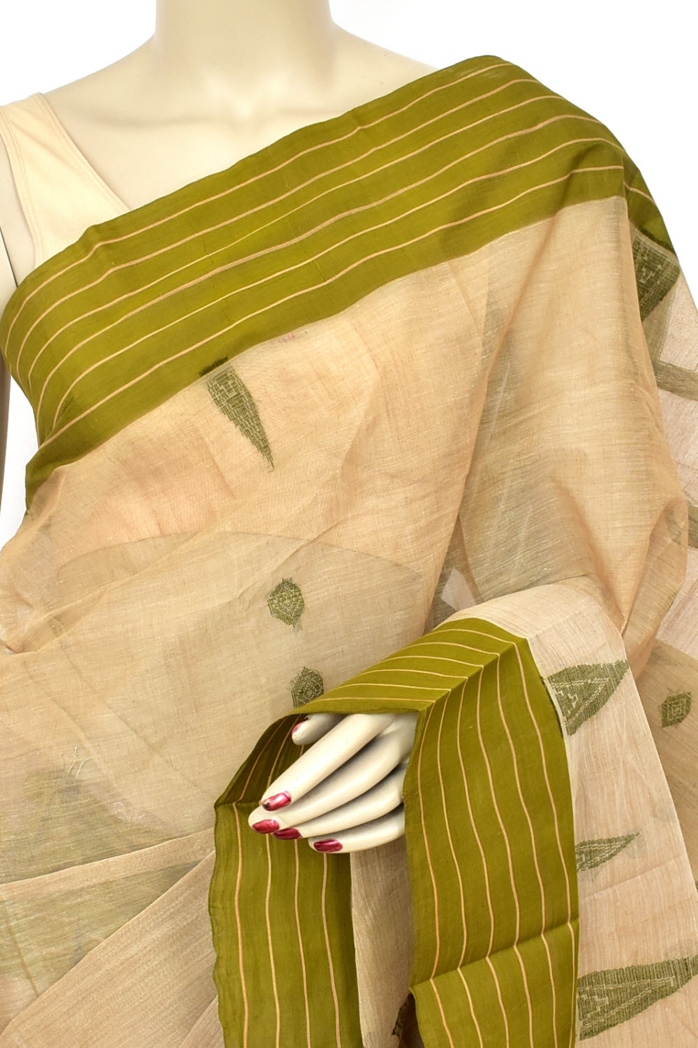 Fawn Handwoven Tant Cotton Saree 17446