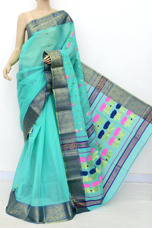 Sea Green Handwoven Tant Cotton Saree 17455