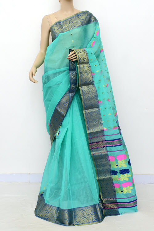 Sea Green Handwoven Tant Cotton Saree 17455