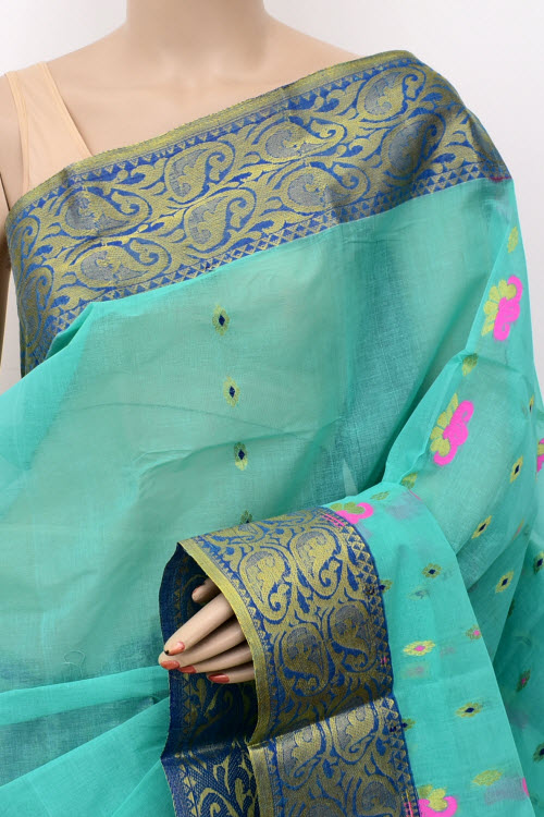Sea Green Handwoven Tant Cotton Saree 17455