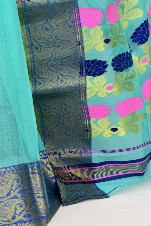 Sea Green Handwoven Tant Cotton Saree 17455