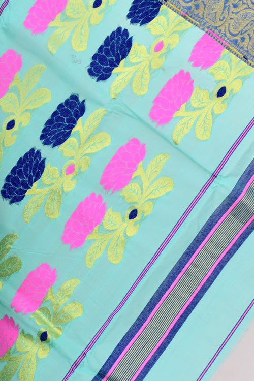 Sea Green Handwoven Tant Cotton Saree 17455