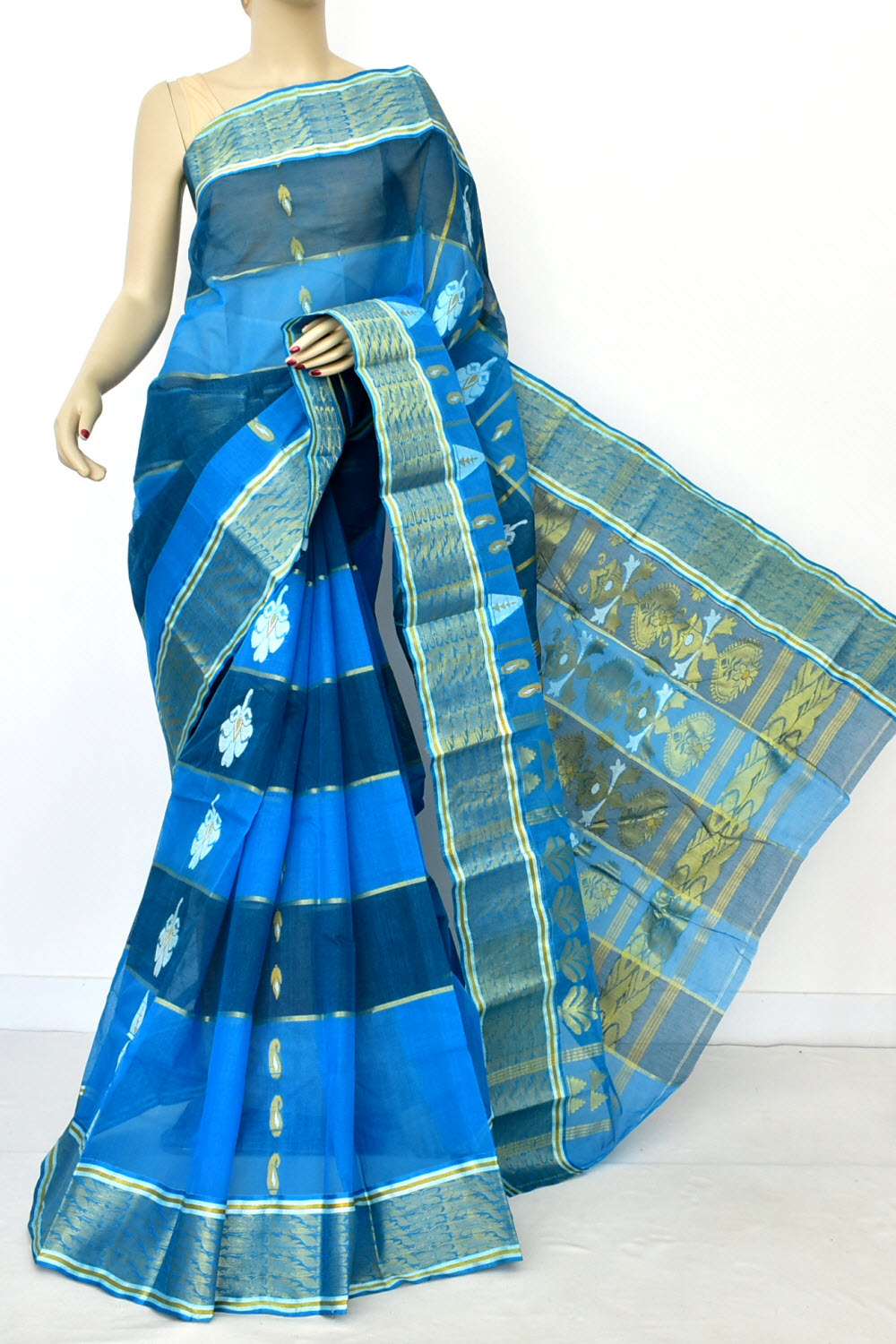 Pherozi-Blue Handloom Tant Cotton Saree 17485