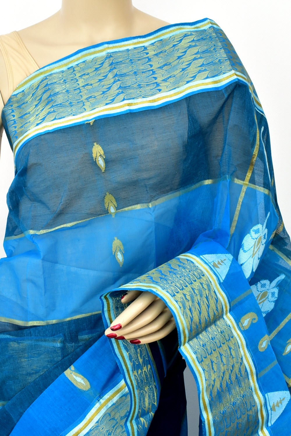 Pherozi-Blue Handloom Tant Cotton Saree 17485