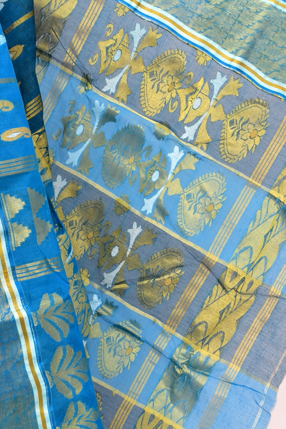 Pherozi-Blue Handloom Tant Cotton Saree 17485