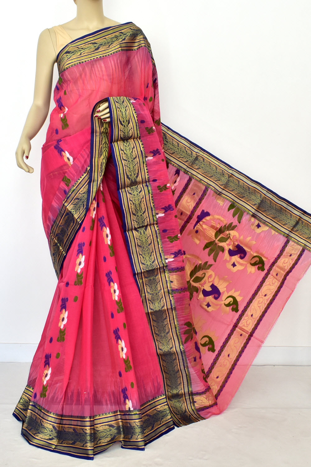 Carrot Red Handloom Tant Cotton Saree 17486