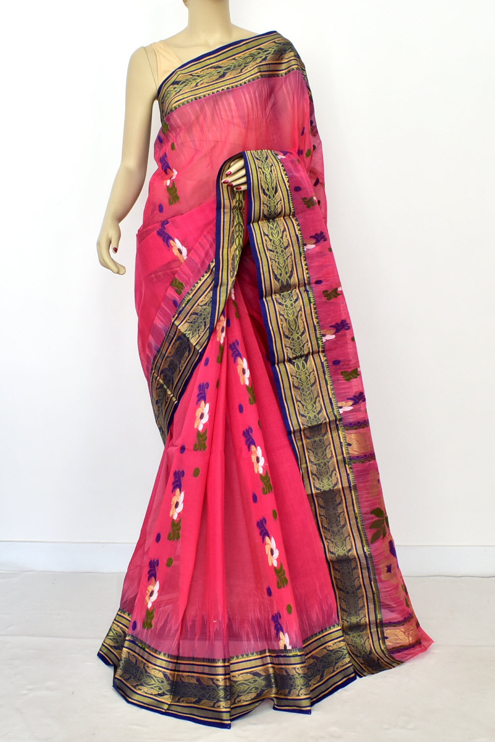 Carrot Red Handloom Tant Cotton Saree 17486