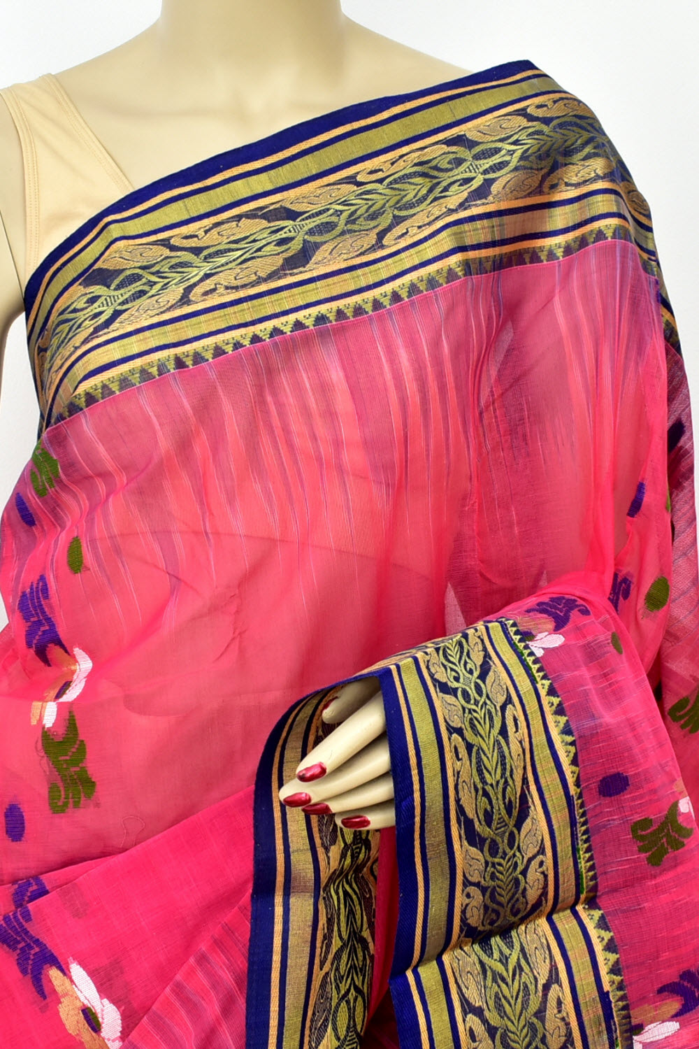 Carrot Red Handloom Tant Cotton Saree 17486