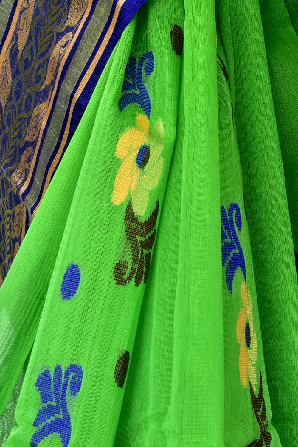 Parrot Green-Blue Handwoven Tant Cotton Saree 17492