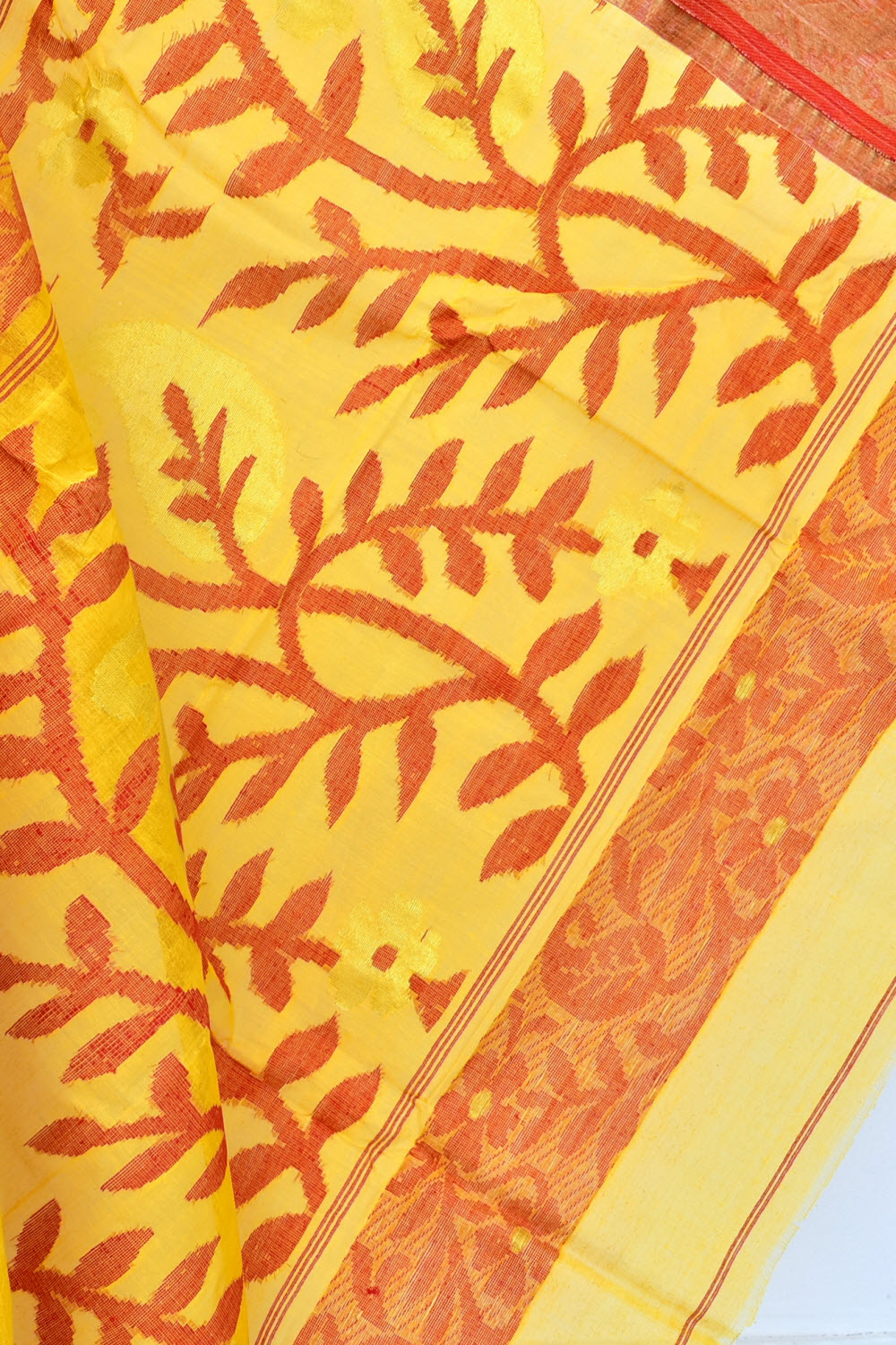 Yellow-Red Handwoven Tant Cotton Saree 17498