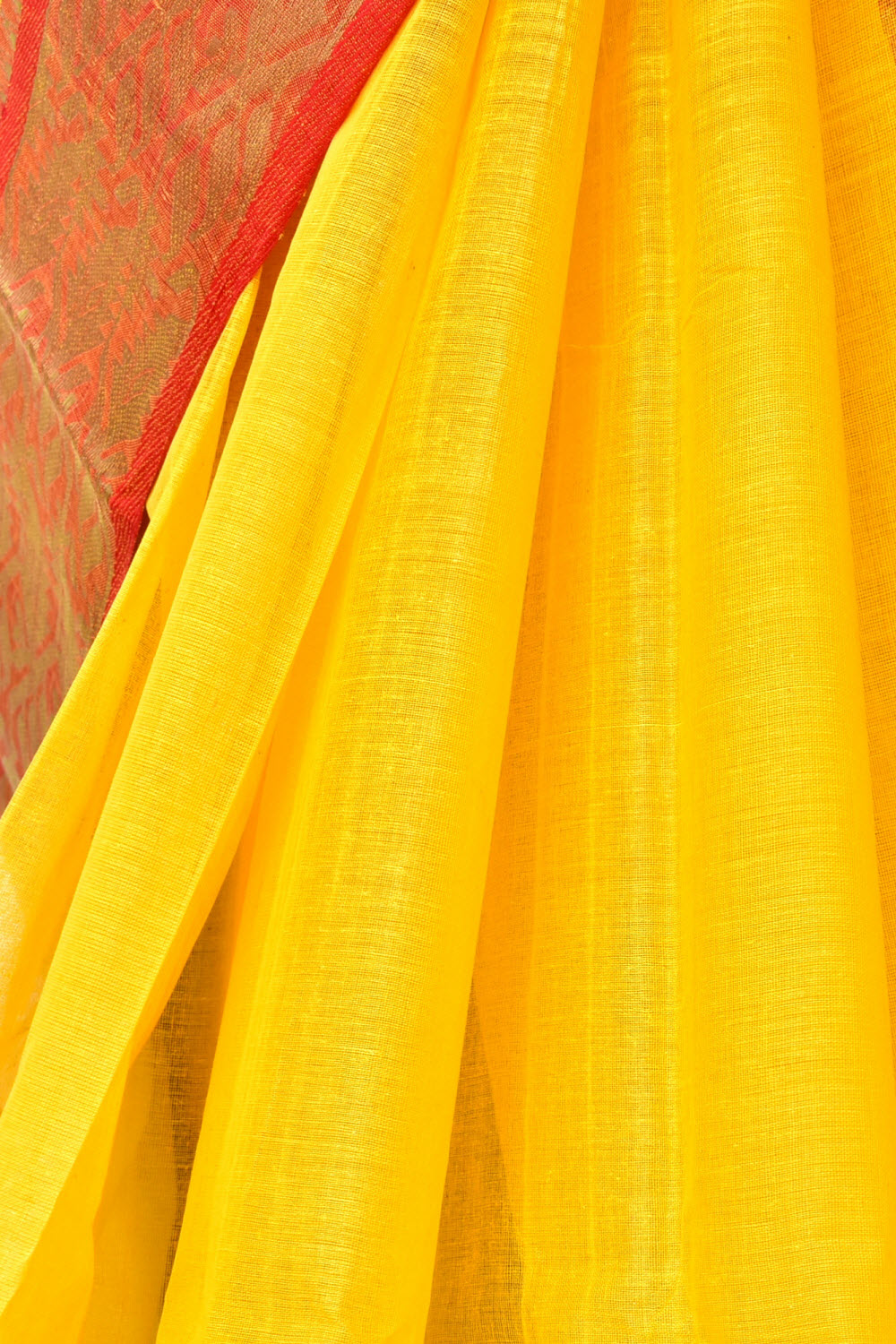 Yellow-Red Handwoven Tant Cotton Saree 17498