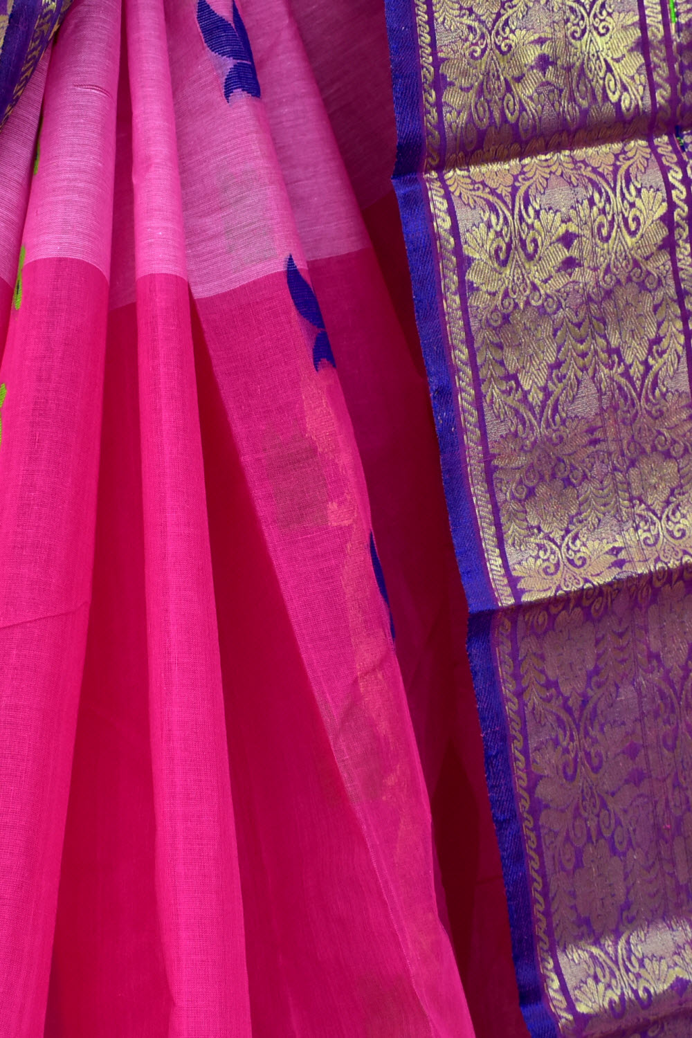 Pink-Blue Handwoven Tant Cotton Saree 17515