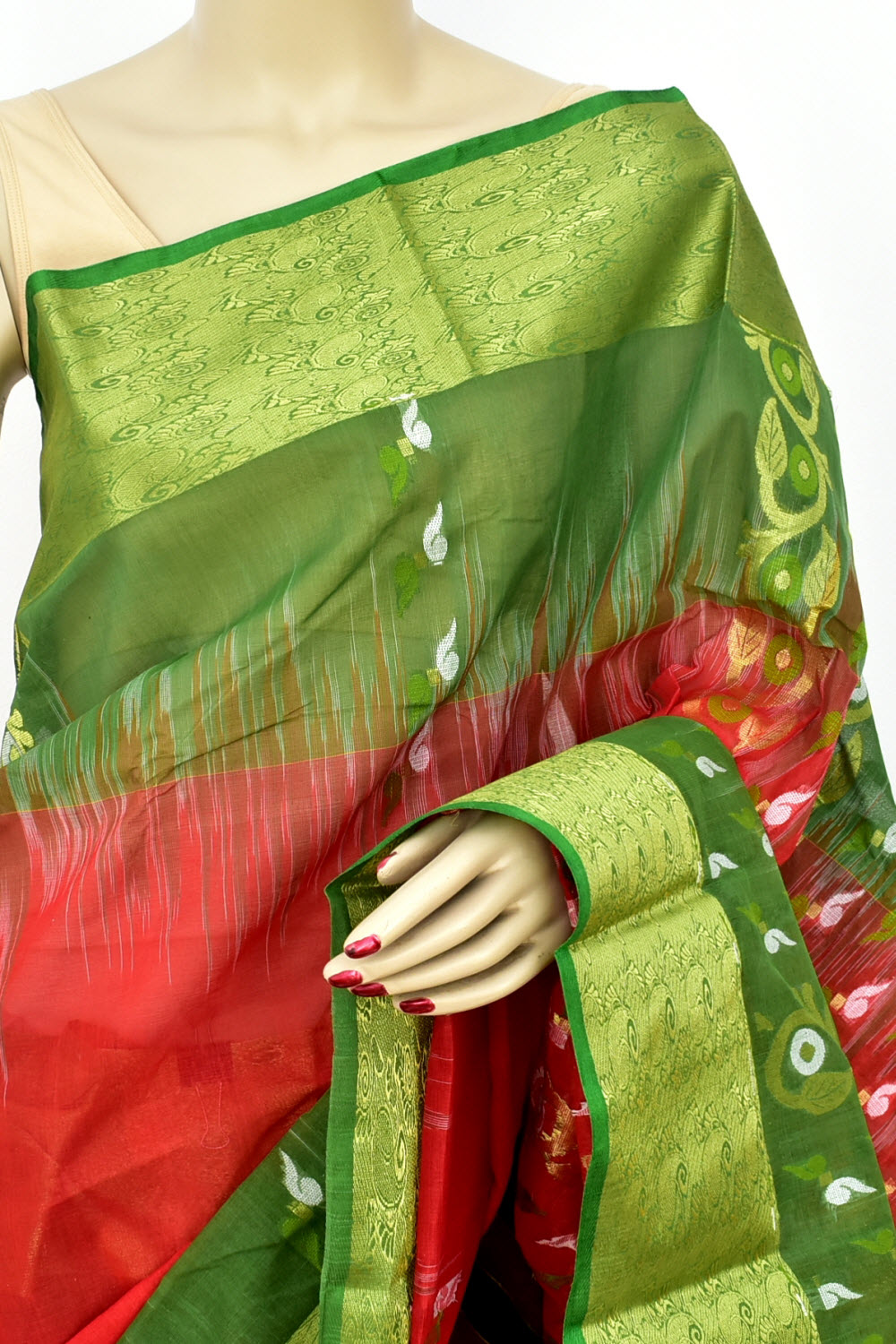 Red-Green Handwoven Tant Cotton Saree 17520
