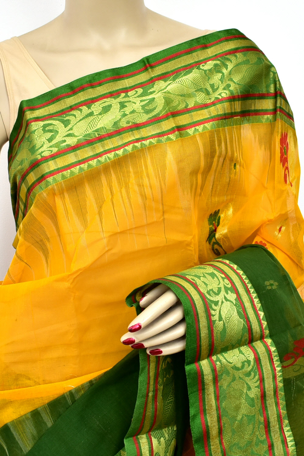 Yellow-Green Handloom Tant Cotton Saree