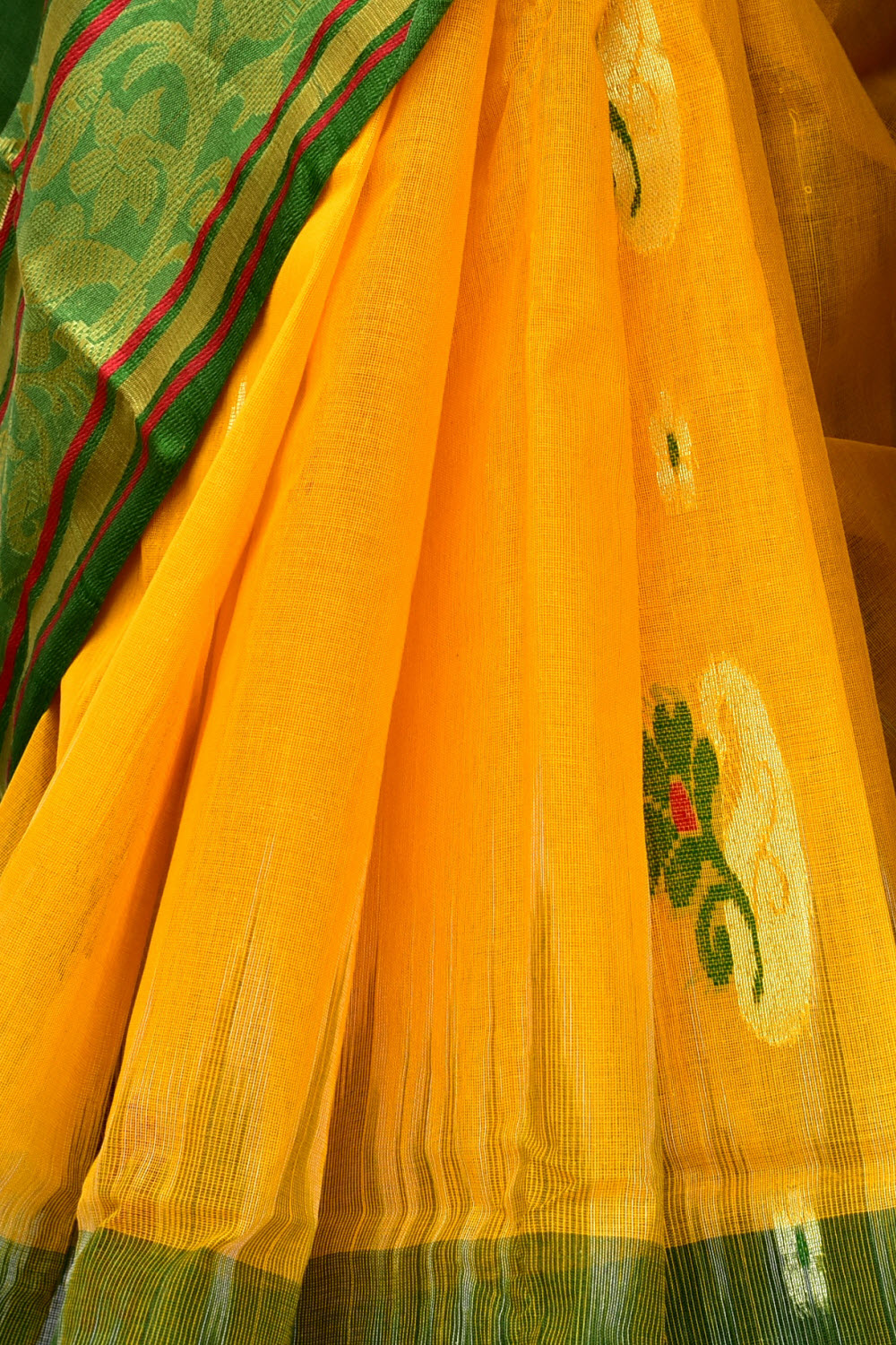 Yellow-Green Handloom Tant Cotton Saree