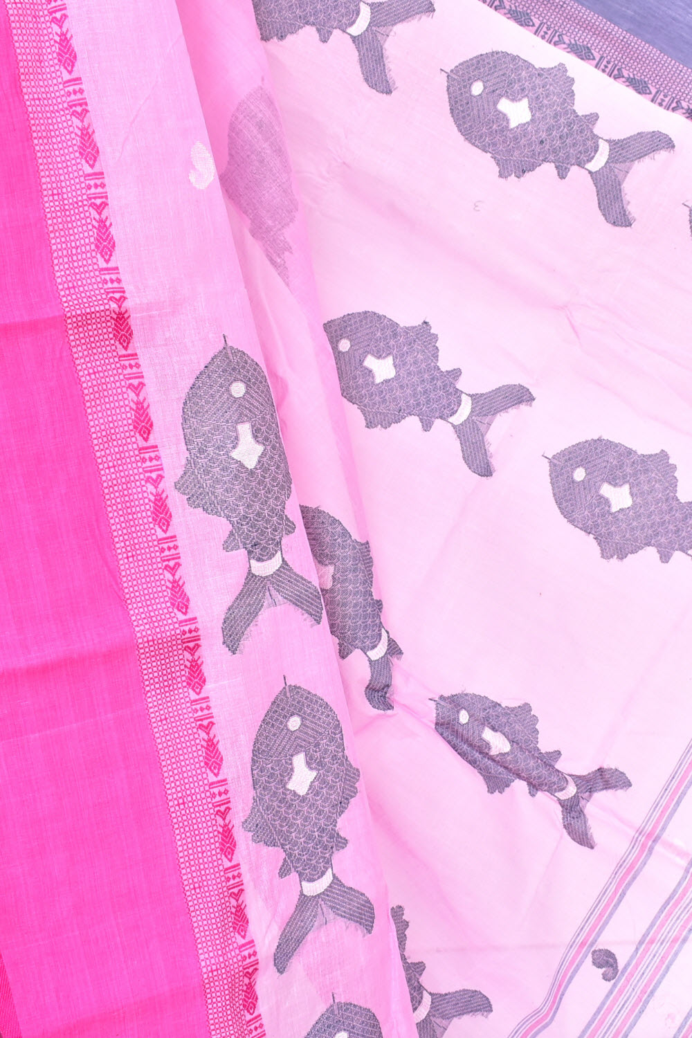 Pink Handloom Tant Cotton Saree with Blouse Ganga Yamuna Border 17545