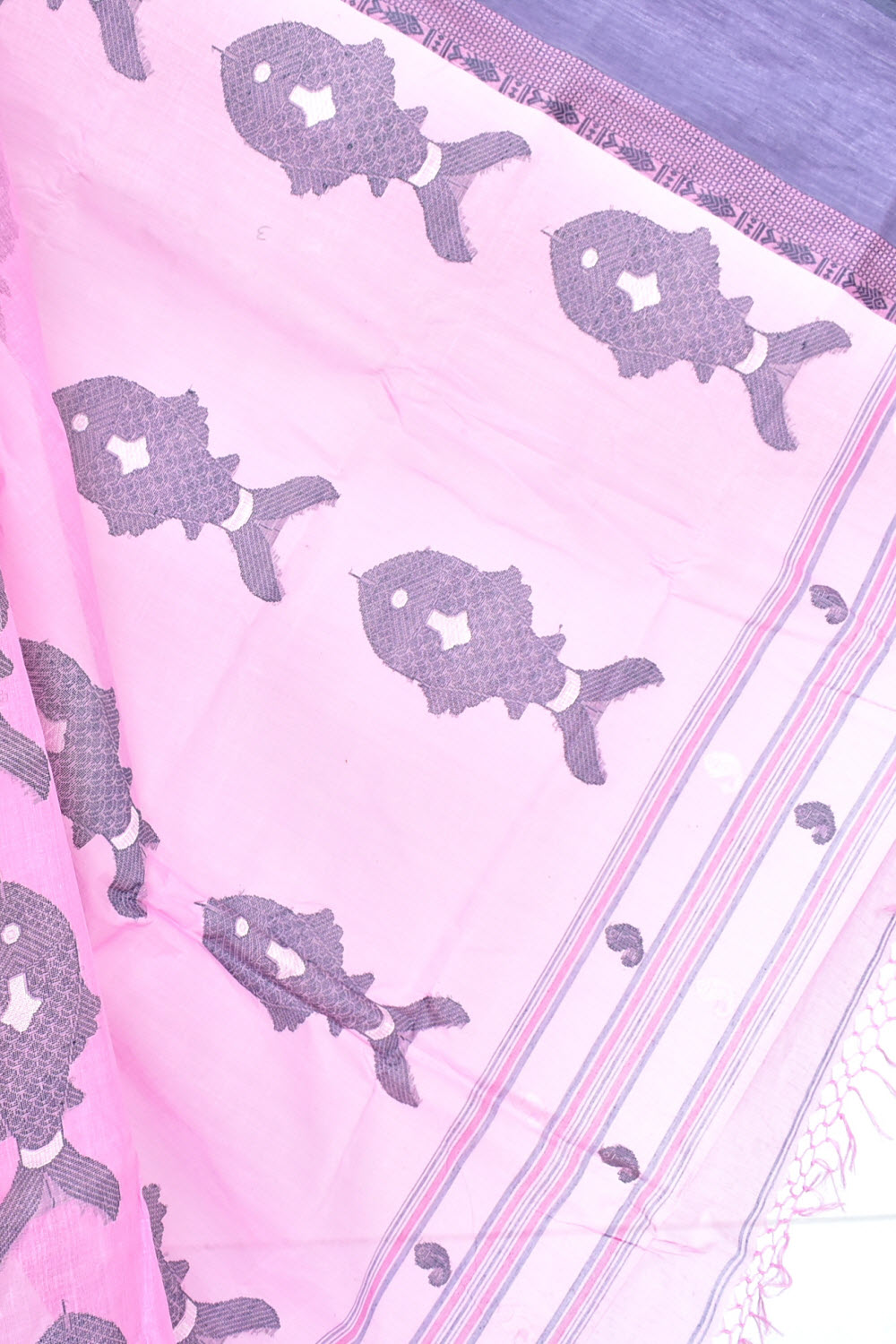 Pink Handloom Tant Cotton Saree with Blouse Ganga Yamuna Border 17545