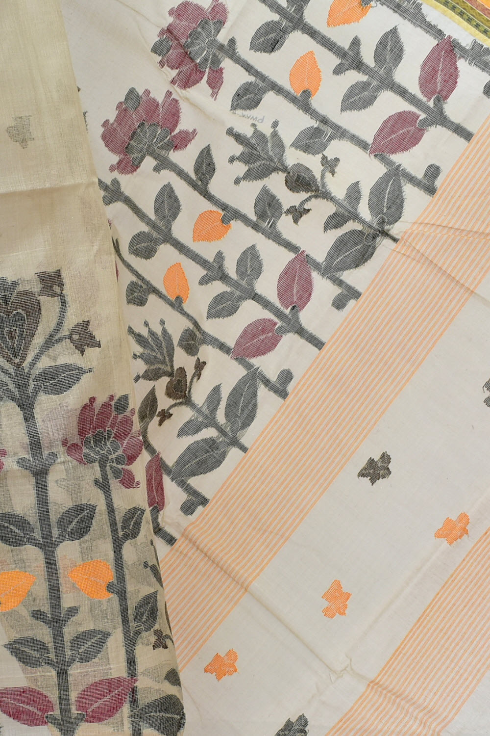 Beige Handloom Tant Cotton Jamdani Saree with Blouse