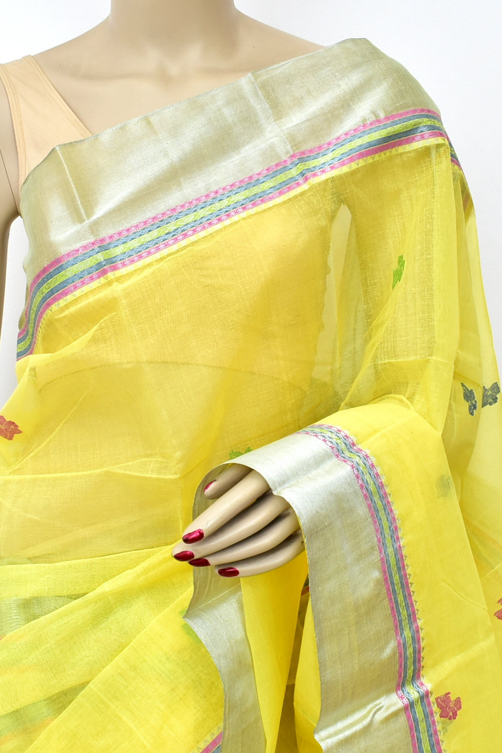 Yellow Handloom Tant Cotton Jamdani Saree with Blouse
