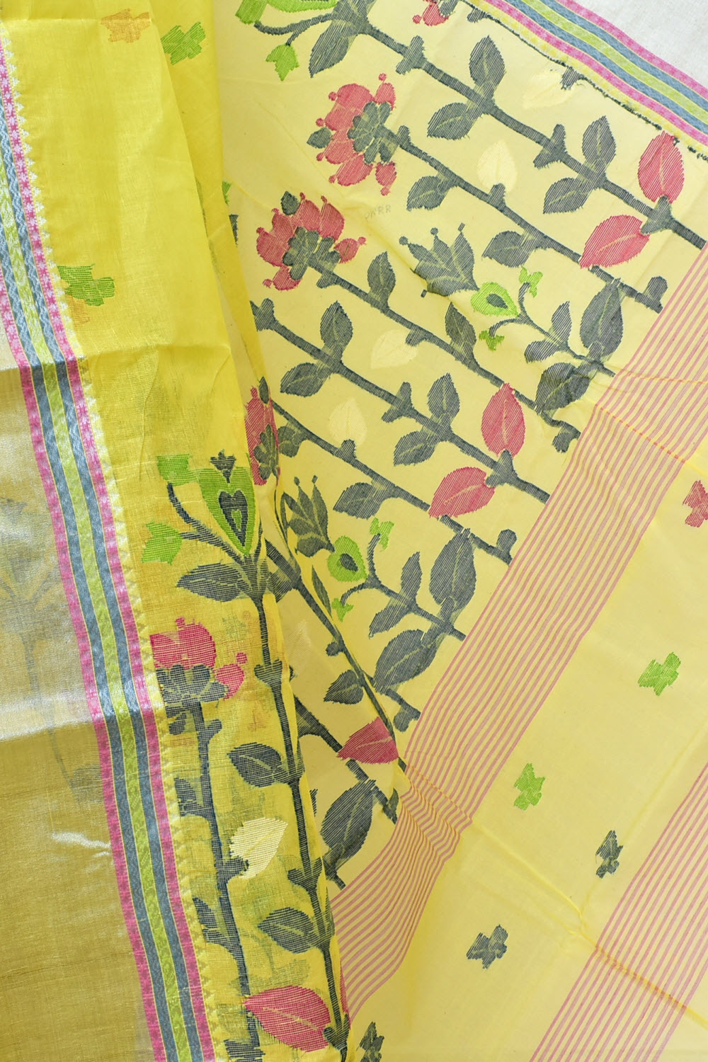 Yellow Handloom Tant Cotton Jamdani Saree with Blouse
