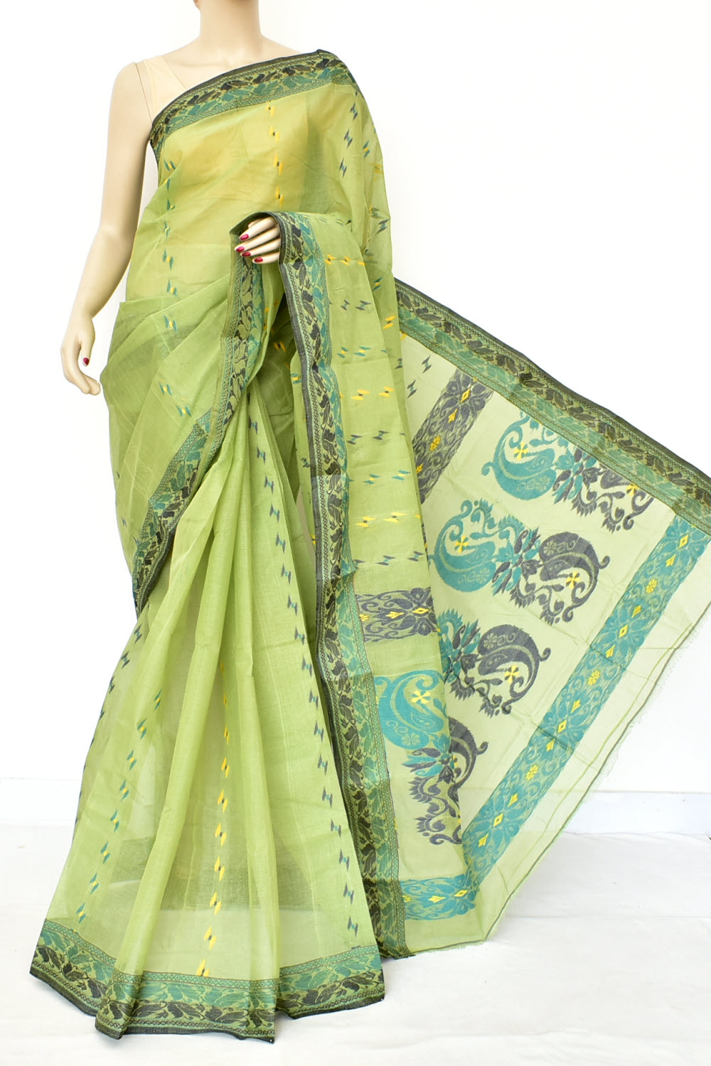 Pista Green Handloom Tant Cotton Saree