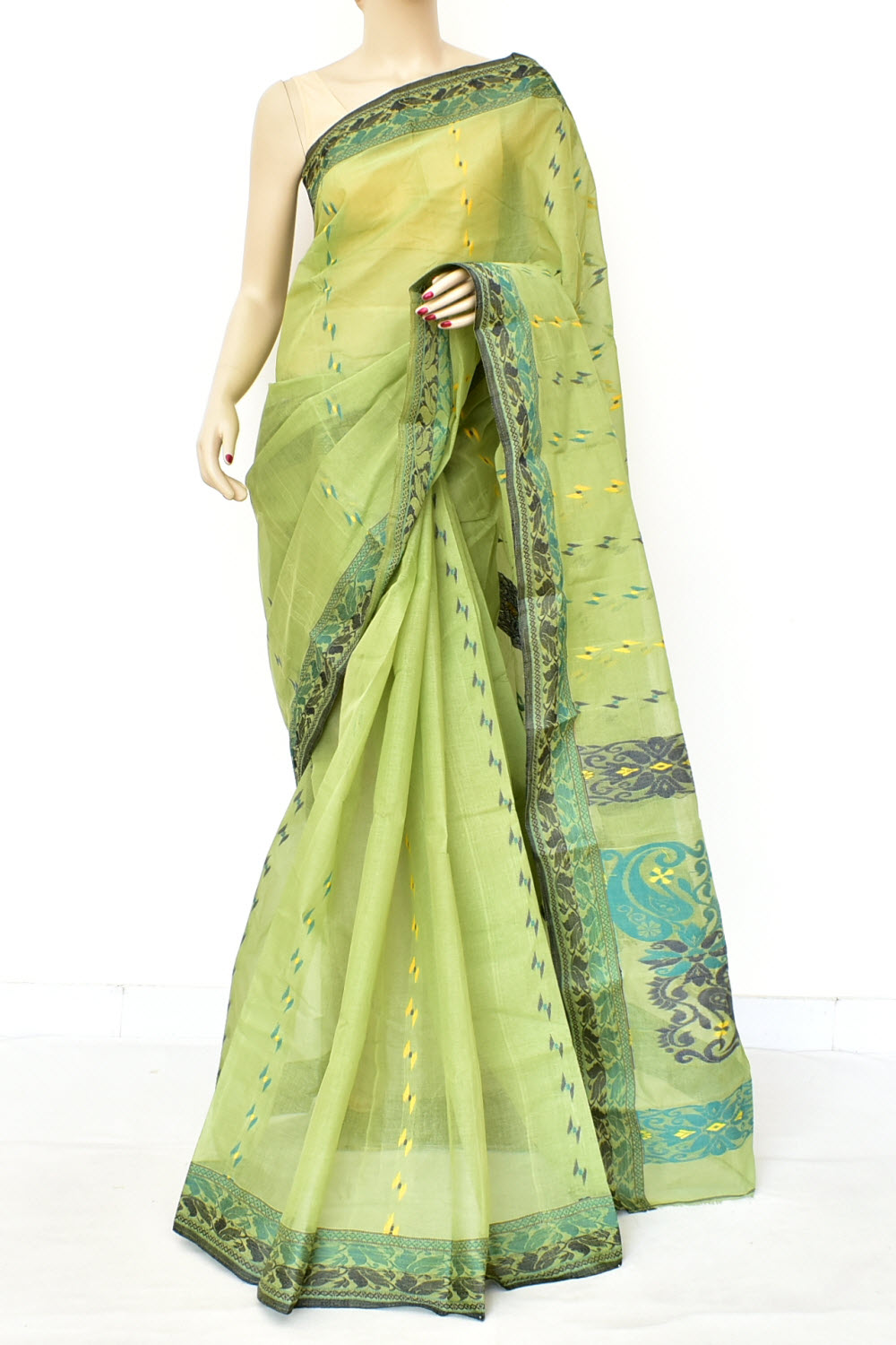 Pista Green Handloom Tant Cotton Saree