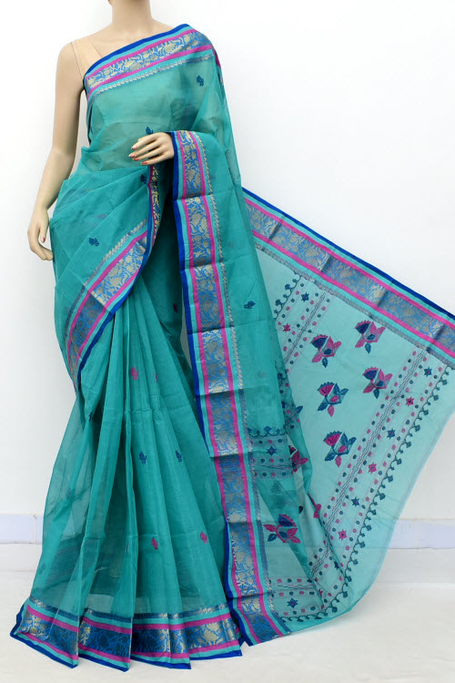 Sea Green Handloom Tant Cotton Saree