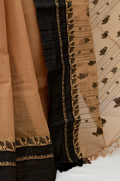 Fawn-Coffee Handloom Tant Cotton Saree