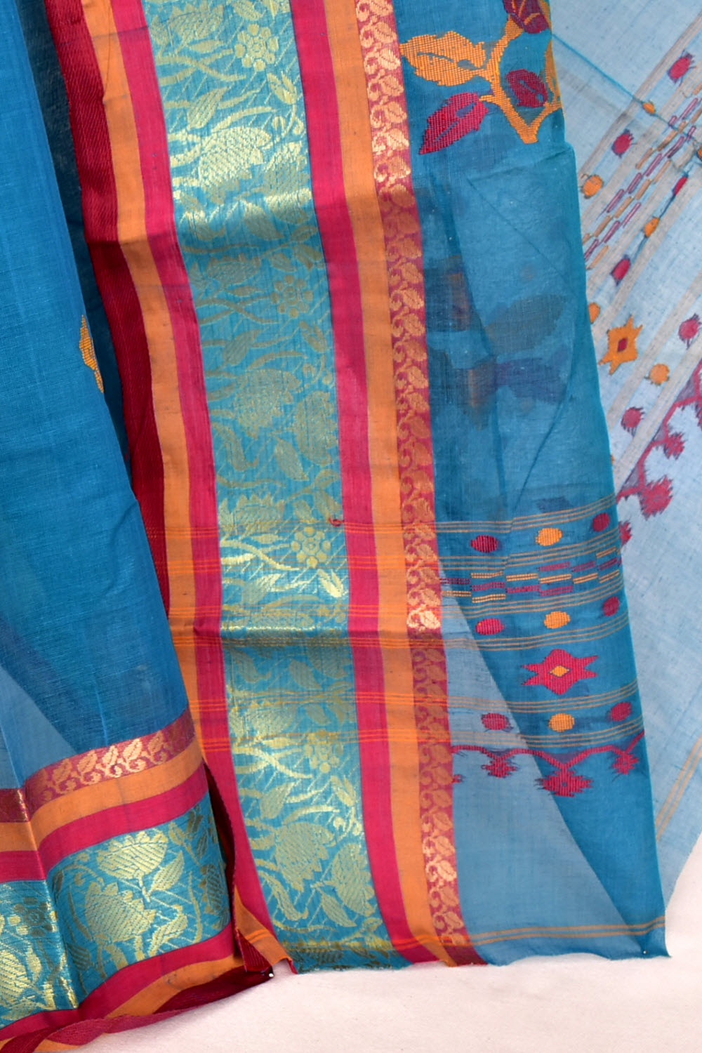 Pherozi Blue Handloom Tant Cotton Saree
