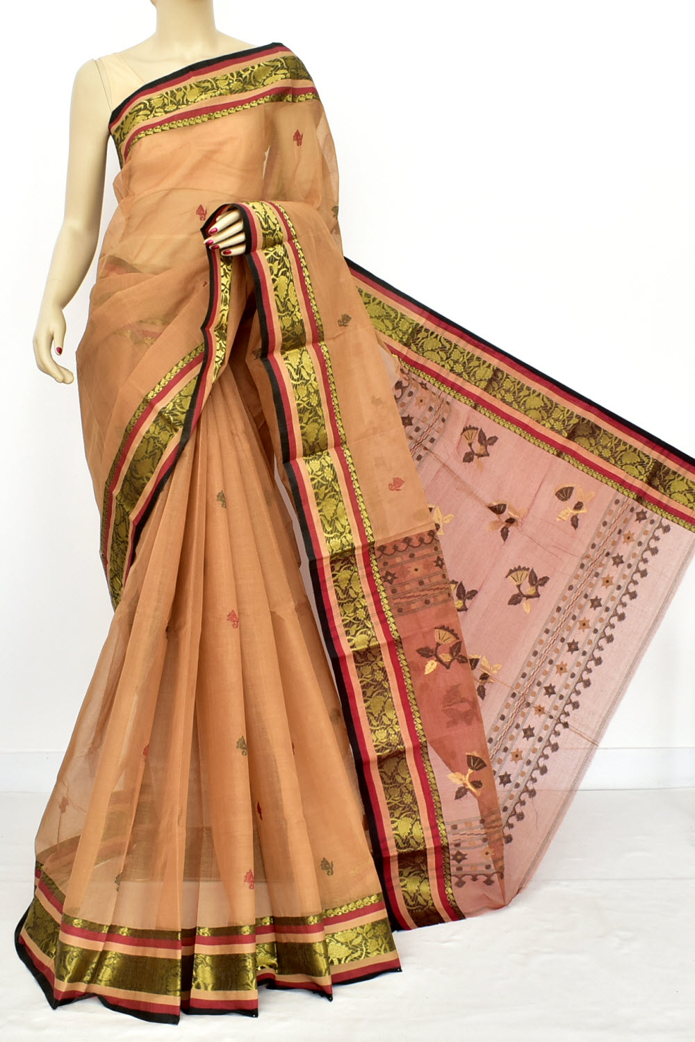 Fawn Handloom Tant Cotton Saree