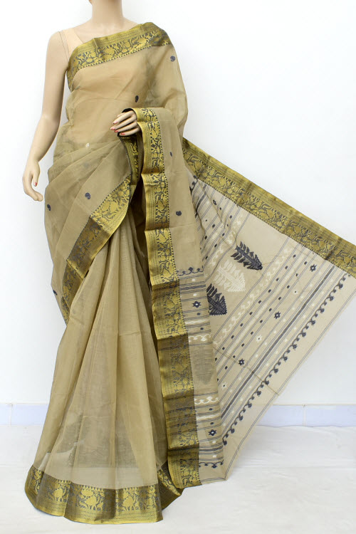 Beige Handloom Tant Cotton Saree with Blouse