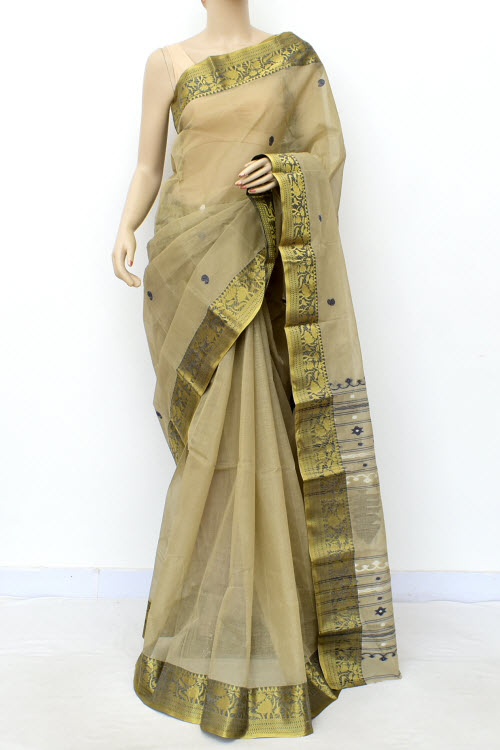 Beige Handloom Tant Cotton Saree with Blouse