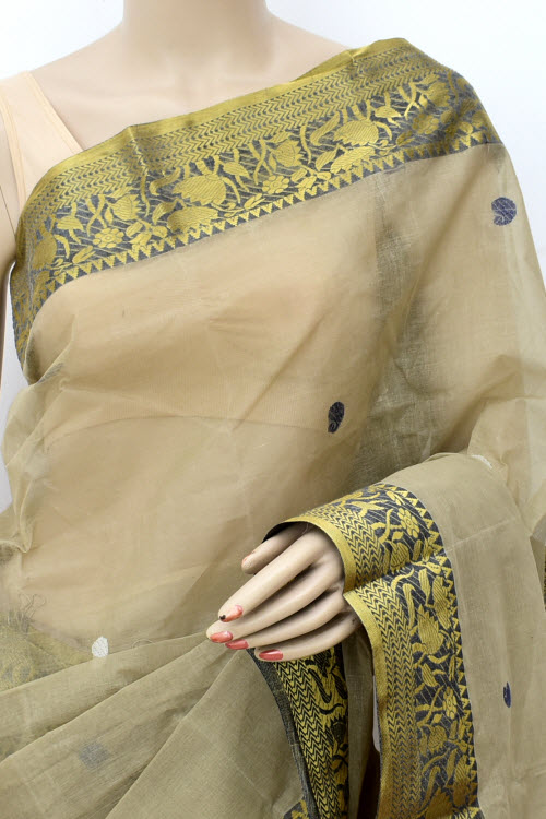 Beige Handloom Tant Cotton Saree with Blouse