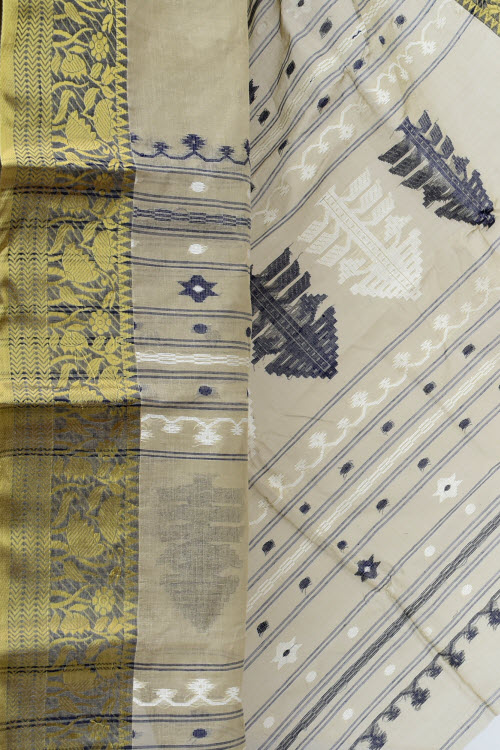 Beige Handloom Tant Cotton Saree with Blouse