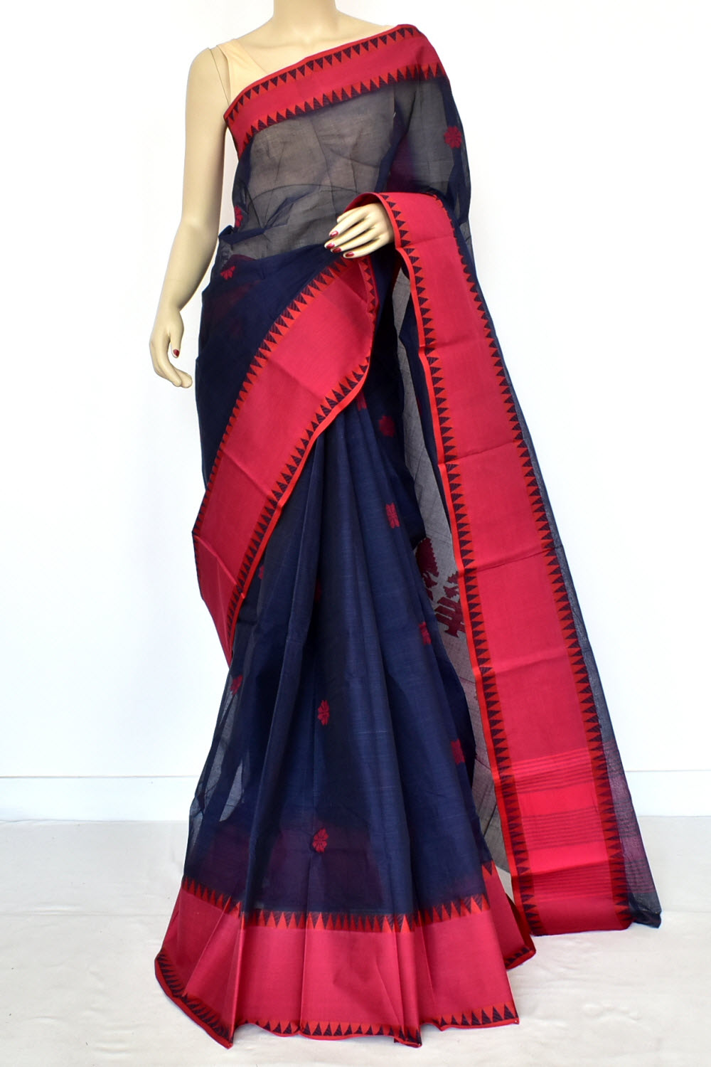 Nevy Blue Red Handloom Tant Cotton Saree with Blouse 17587