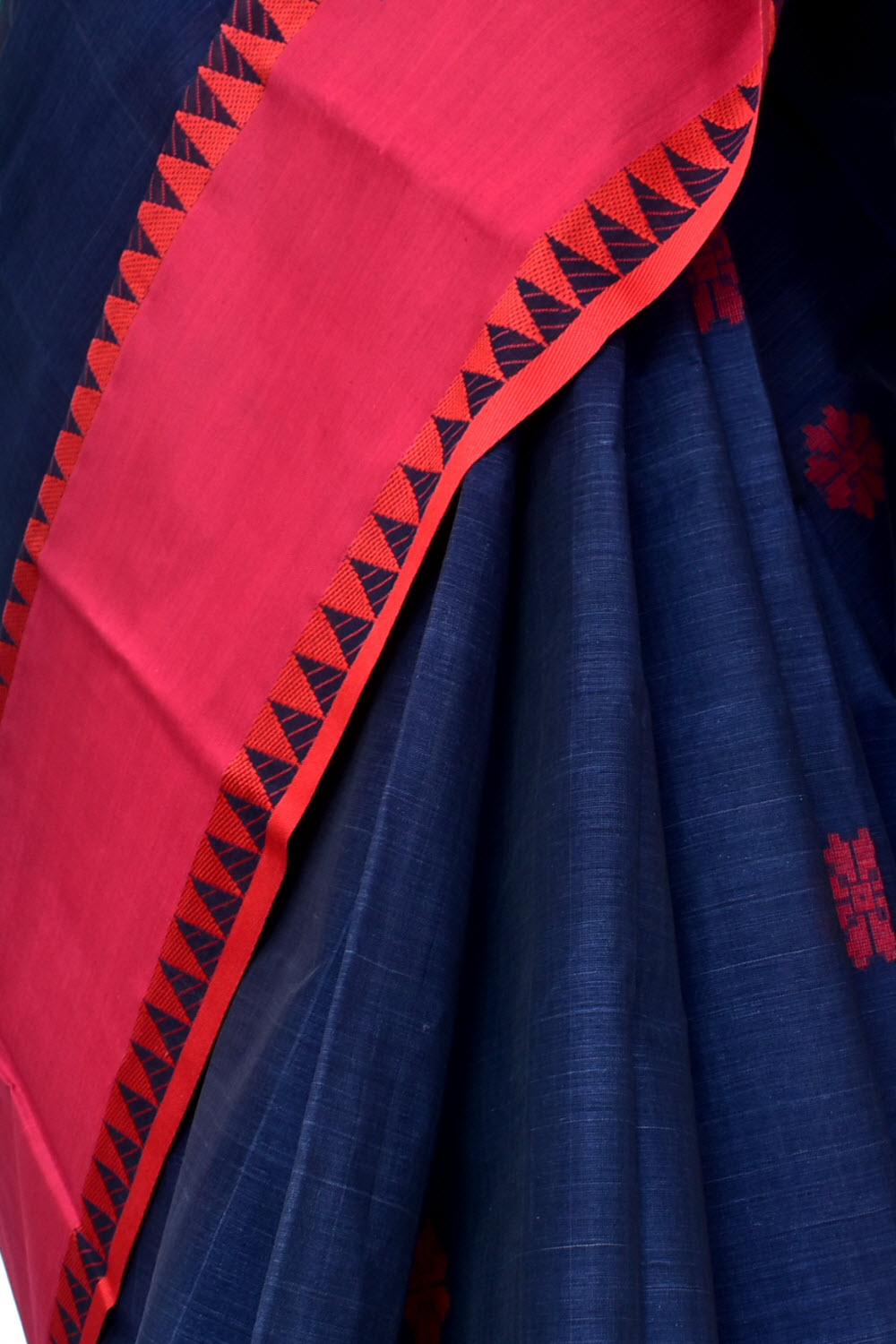 Nevy Blue Red Handloom Tant Cotton Saree with Blouse 17587