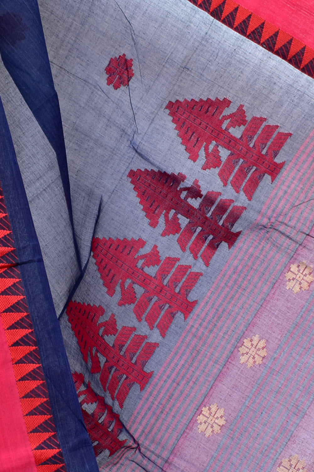 Nevy Blue Red Handloom Tant Cotton Saree with Blouse 17587