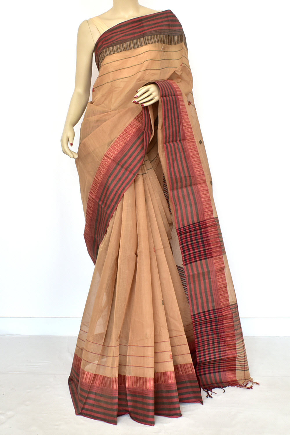 Fawn Handloom Tant Cotton Saree with Blouse 17593