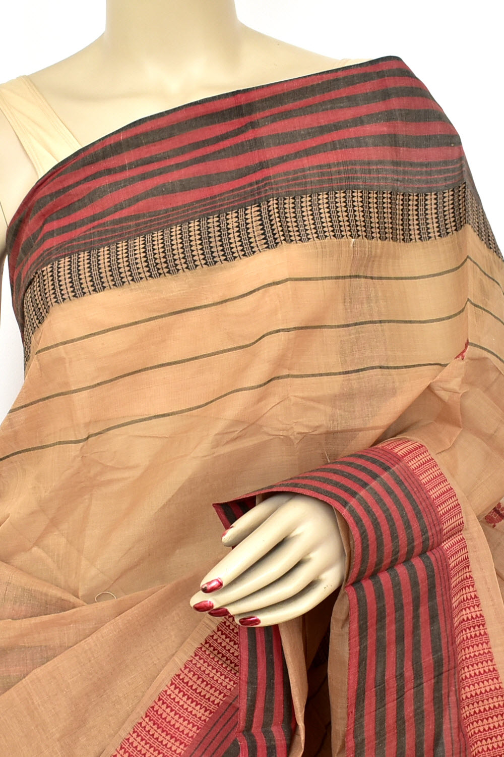 Fawn Handloom Tant Cotton Saree with Blouse 17593