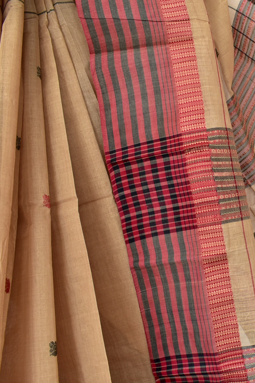 Fawn Handloom Tant Cotton Saree with Blouse 17593