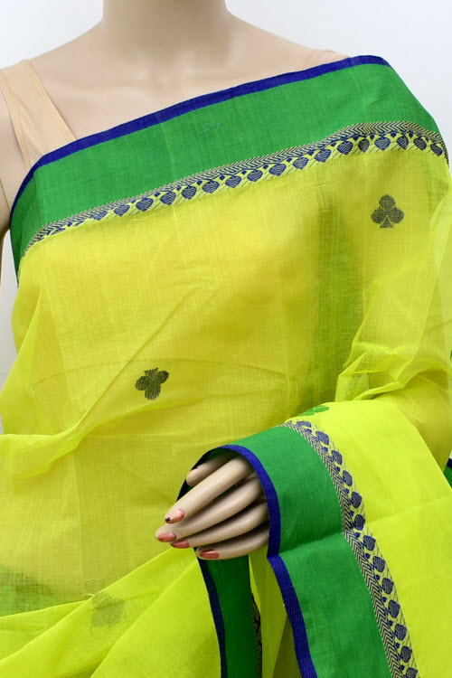 Lemon Green Handloom Tant Cotton Saree with Blouse