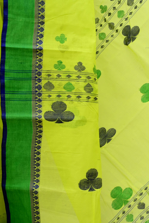 Lemon Green Handloom Tant Cotton Saree with Blouse