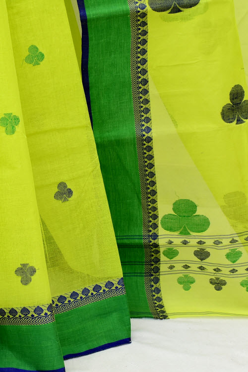 Lemon Green Handloom Tant Cotton Saree with Blouse