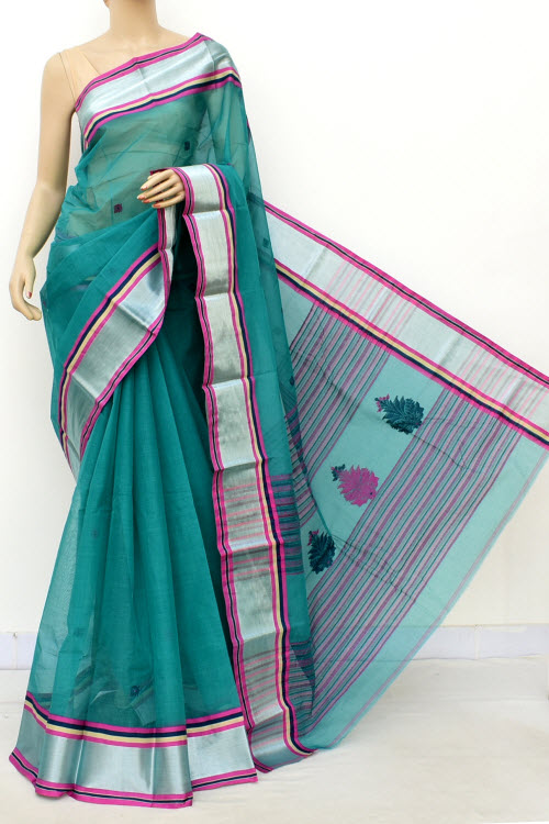 Sea Green Handloom Tant Cotton Saree with Blouse