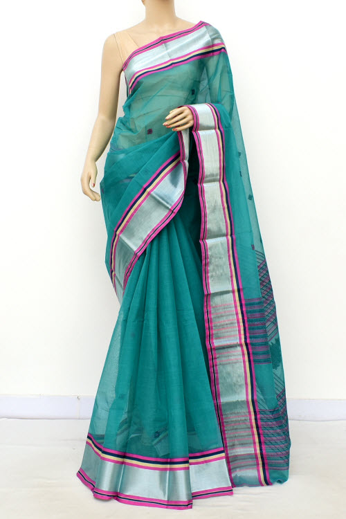 Sea Green Handloom Tant Cotton Saree with Blouse