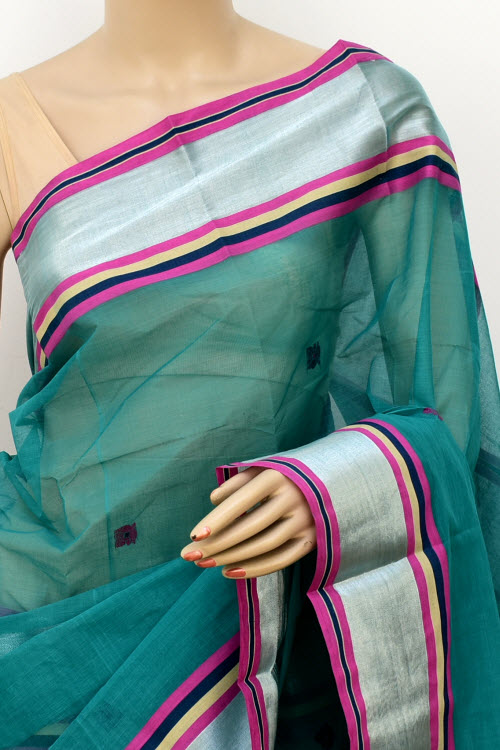 Sea Green Handloom Tant Cotton Saree with Blouse